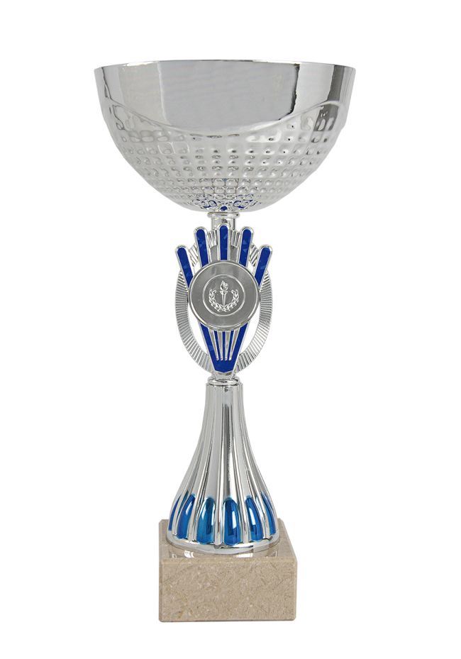 Trofeo copa abstracta plata-azul portadiscos