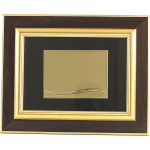 Placa homenaje forma rectangular tipo cuadro doble madera-dorado sublimación